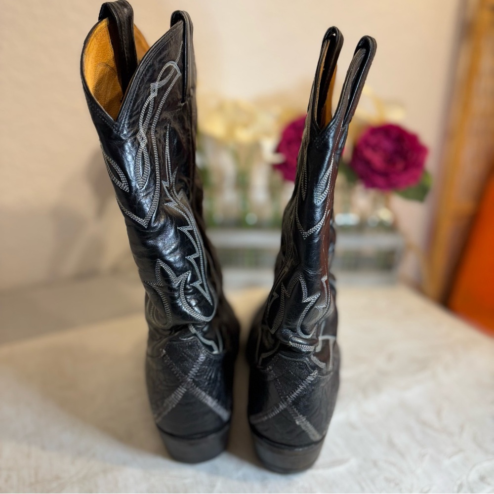 Tony Lama Vintage Western Boots Black Snake Lizard Patchwork Design Men Size 10D - Picture 5 of 12
